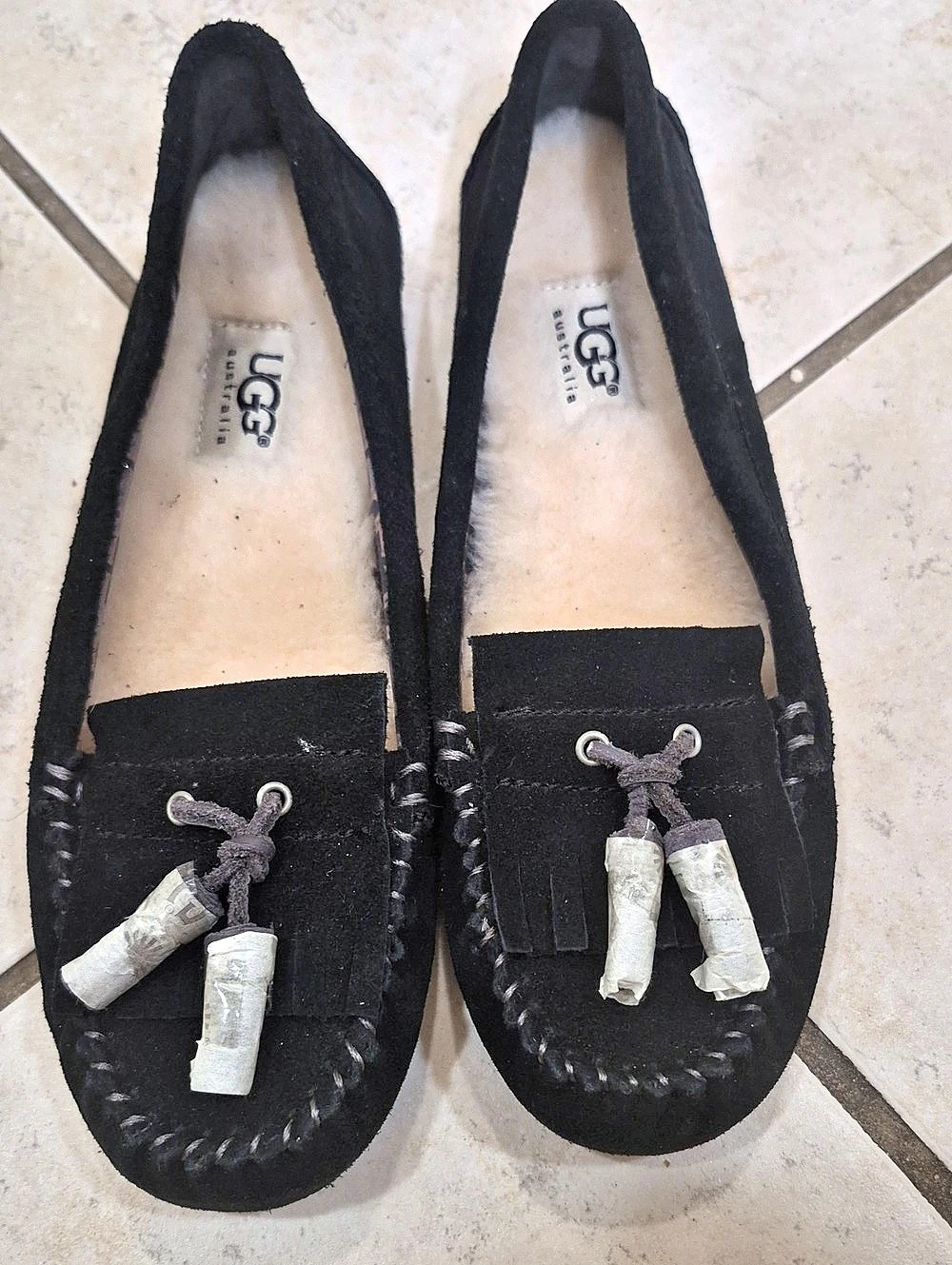 UGG Dakota Moccasin Black Tassel Flats